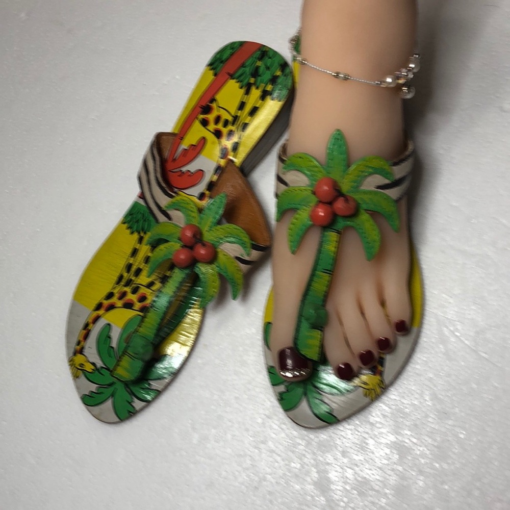 PAINTING SANDAL COCONUT TREE AND GIRAFFE LEATHER